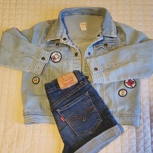Disney Light Blue Denim Jacket with Fun Patch Accents & Levi Short